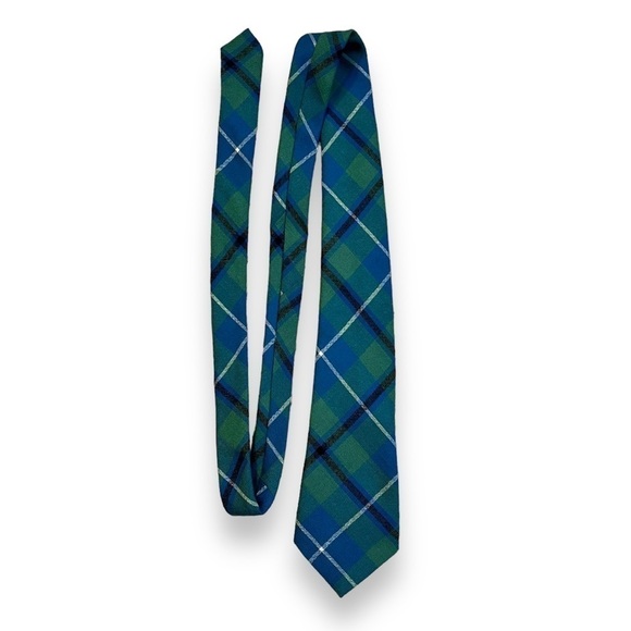 Ingles Buchan Tartan Plaid Wool Tie Made in Scotland Preppy Classic Blue Green - Picture 4 of 6